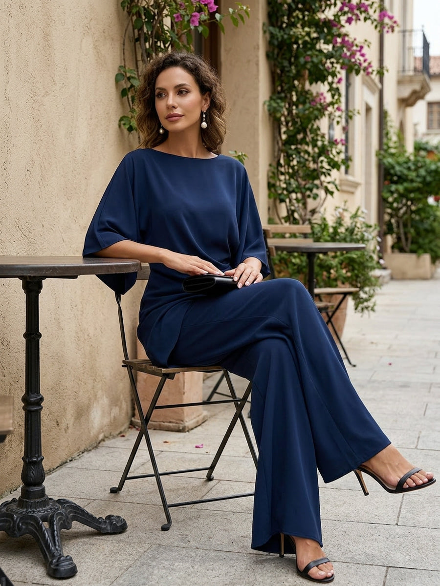 Gabriela | Conjunto de blusa drapeada y pantalones de pierna ancha