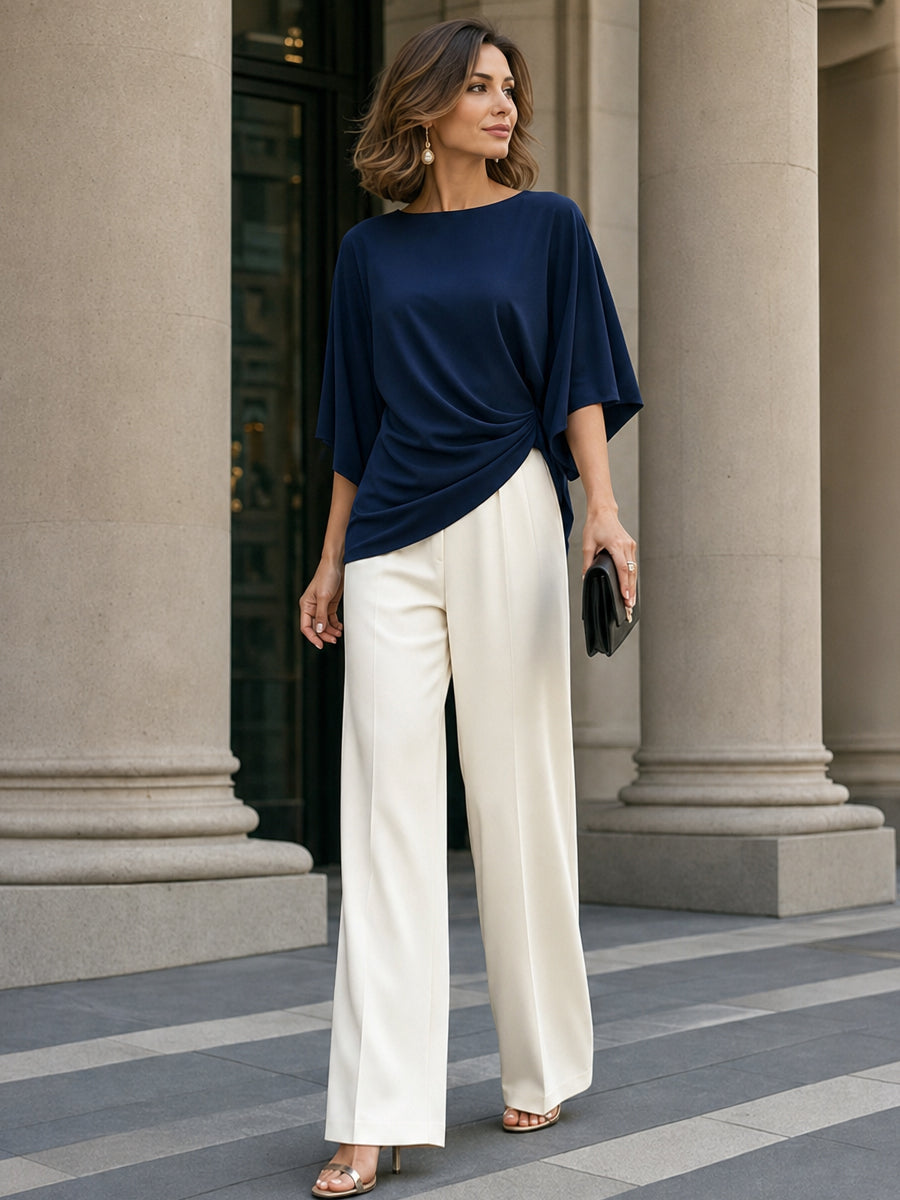 Gabriela | Conjunto de blusa drapeada y pantalones de pierna ancha