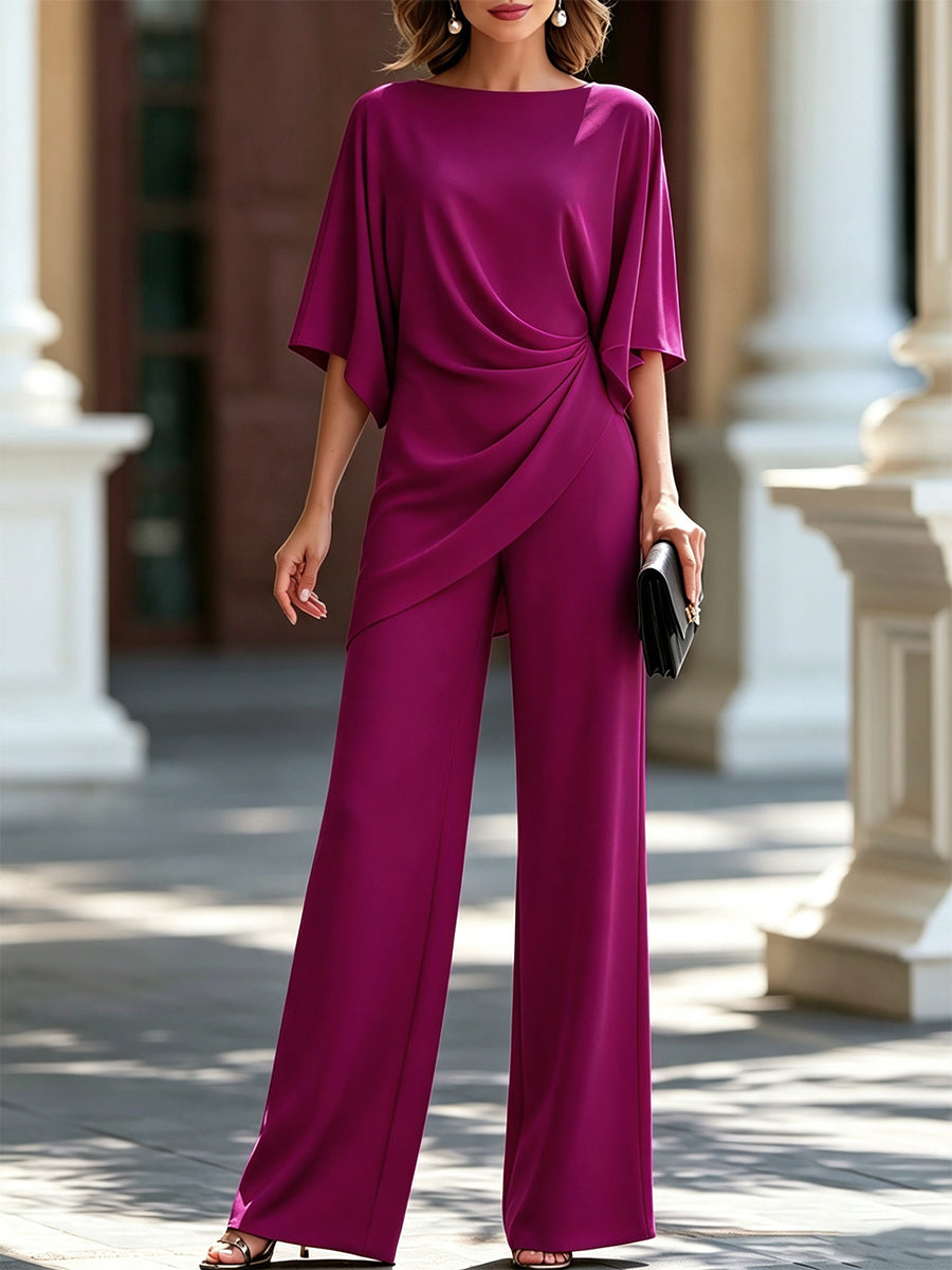 Gabriela | Conjunto de blusa drapeada y pantalones de pierna ancha