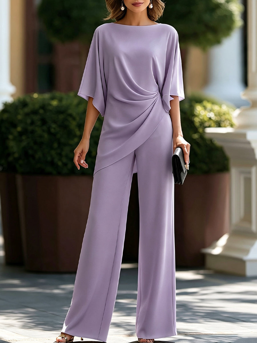 Gabriela | Conjunto de blusa drapeada y pantalones de pierna ancha