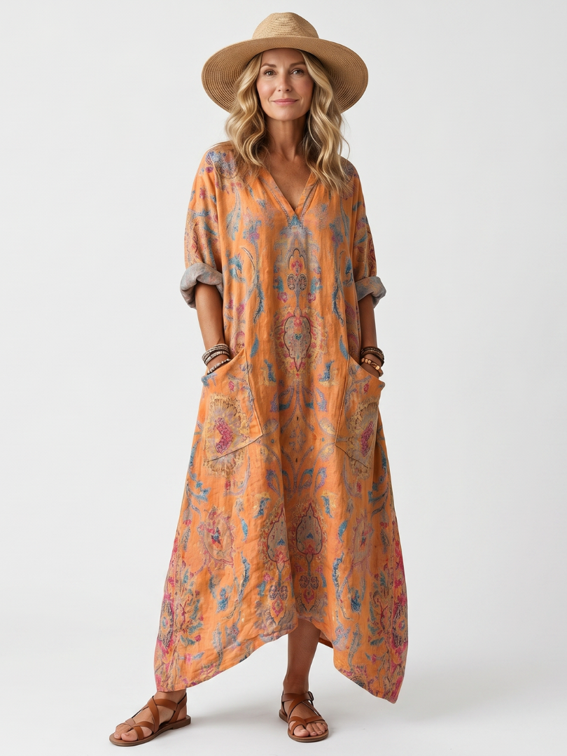Remi | Vestido midi oversize estampado con cuello de solapa y bolsillos