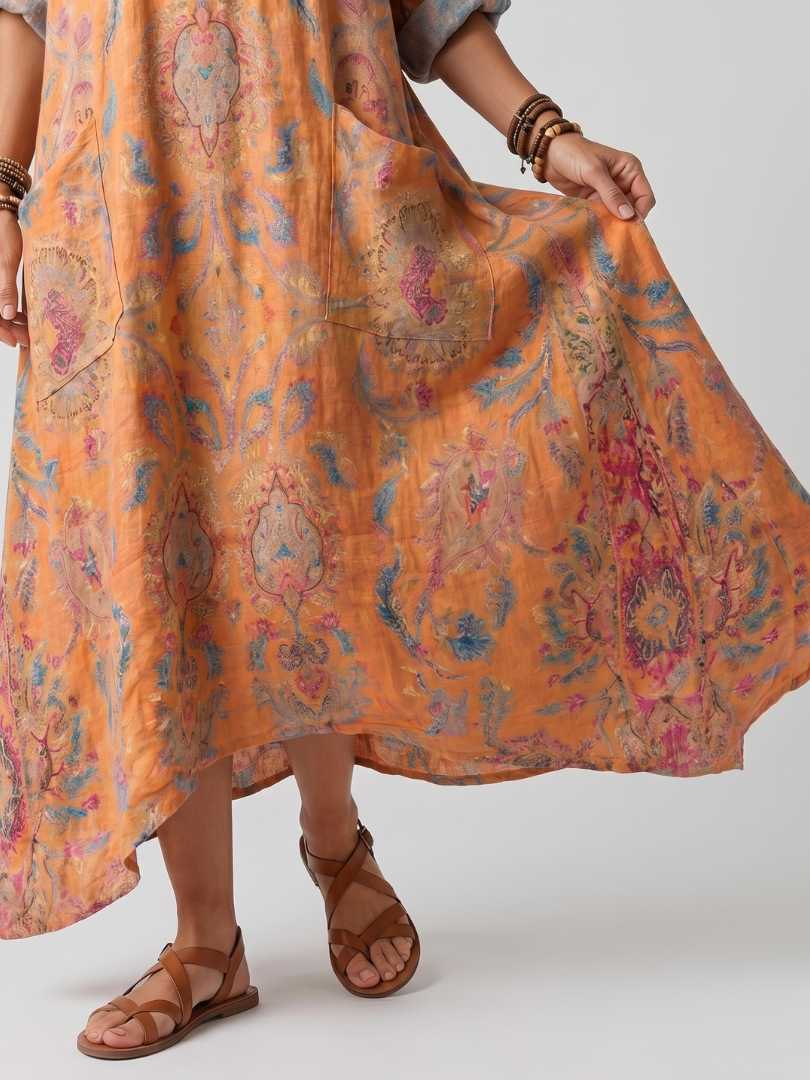 Remi | Vestido midi oversize estampado con cuello de solapa y bolsillos