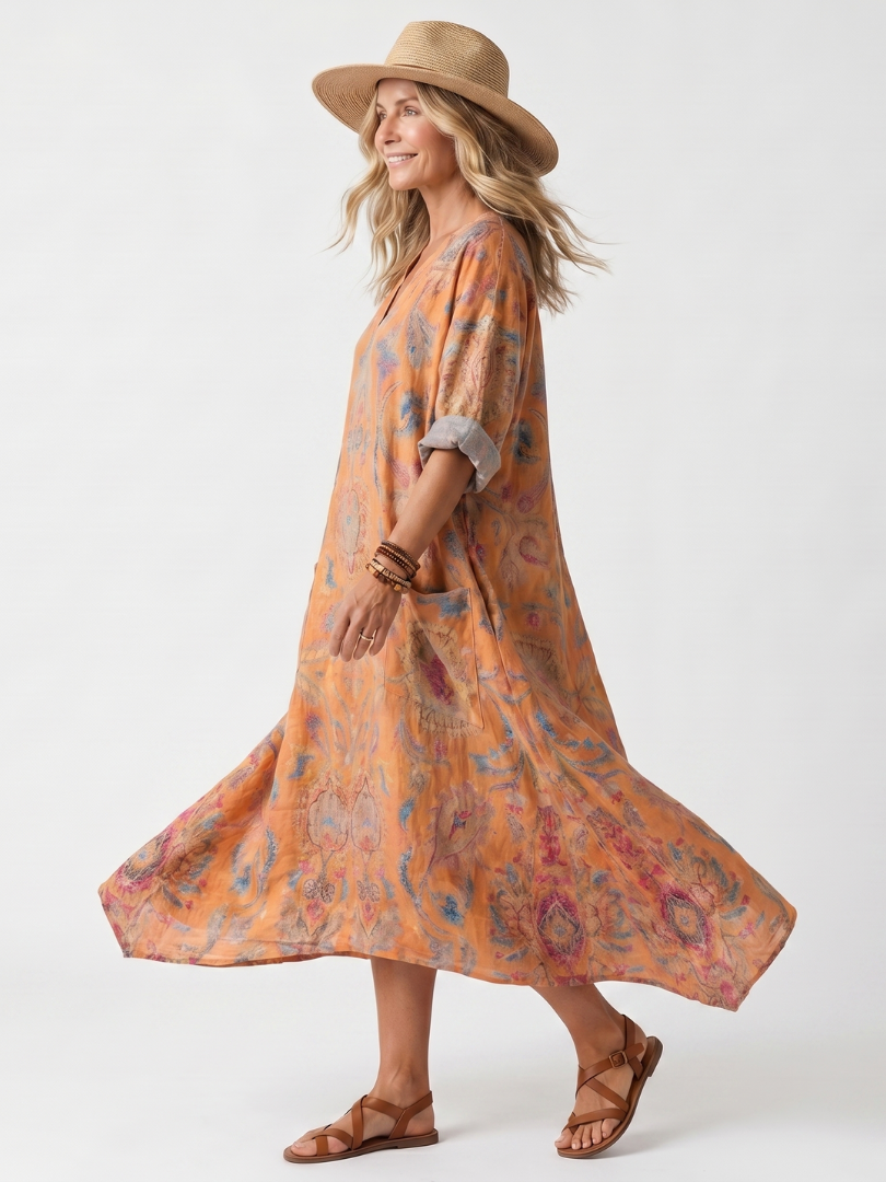 Remi | Vestido midi oversize estampado con cuello de solapa y bolsillos