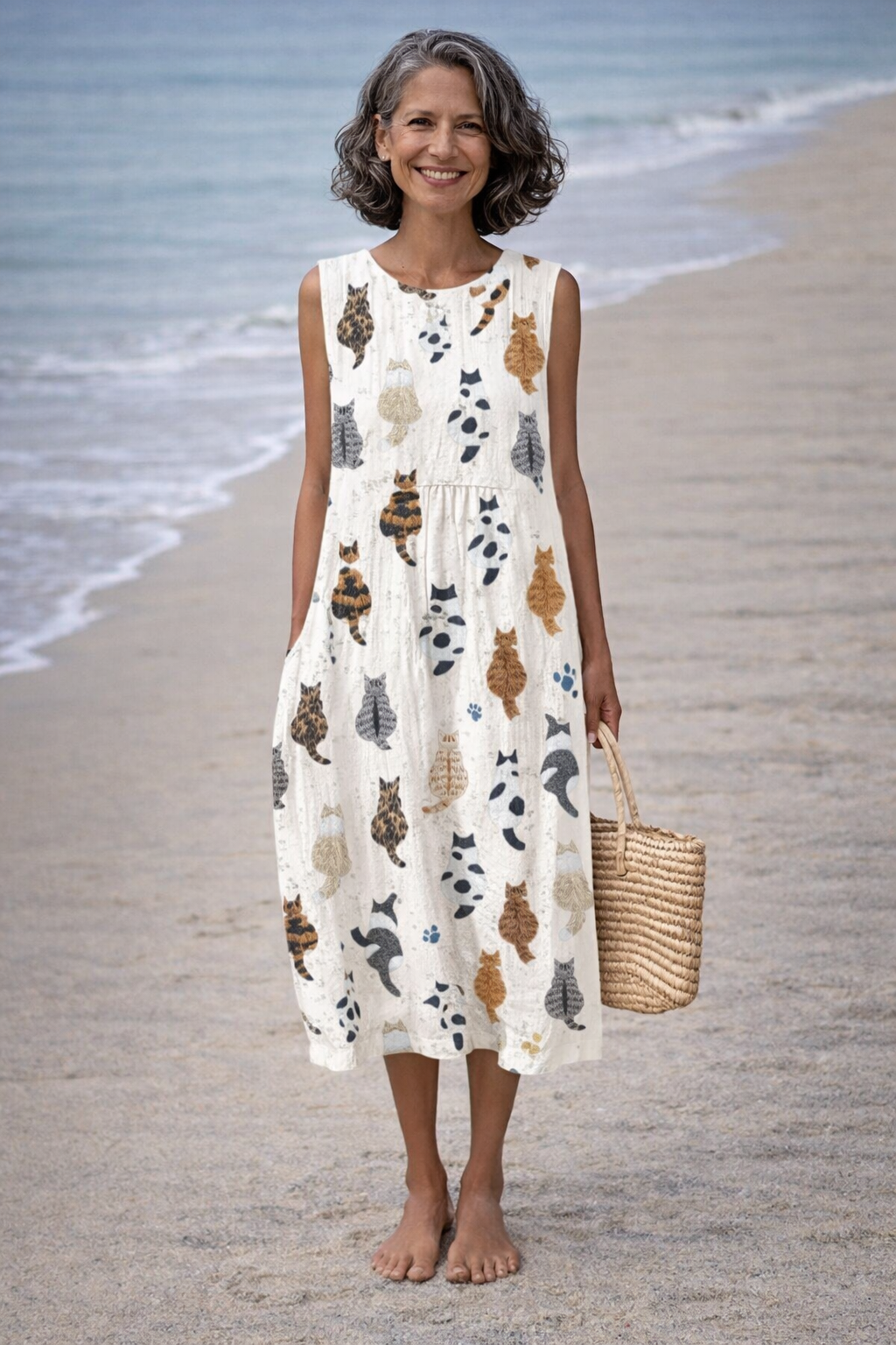 Alina | Vestido midi con estampado de gatos lindos