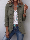 Alexandra | Chaqueta de estilo bohemio-chic bordada con flores verdes retro y ribete fruncido.