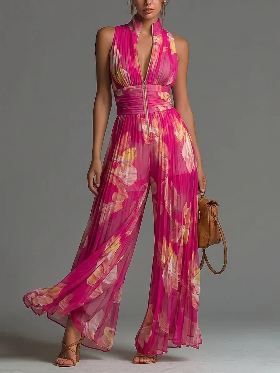VALERIA | Jumpsuit Plisado De Gala Cuello Alto