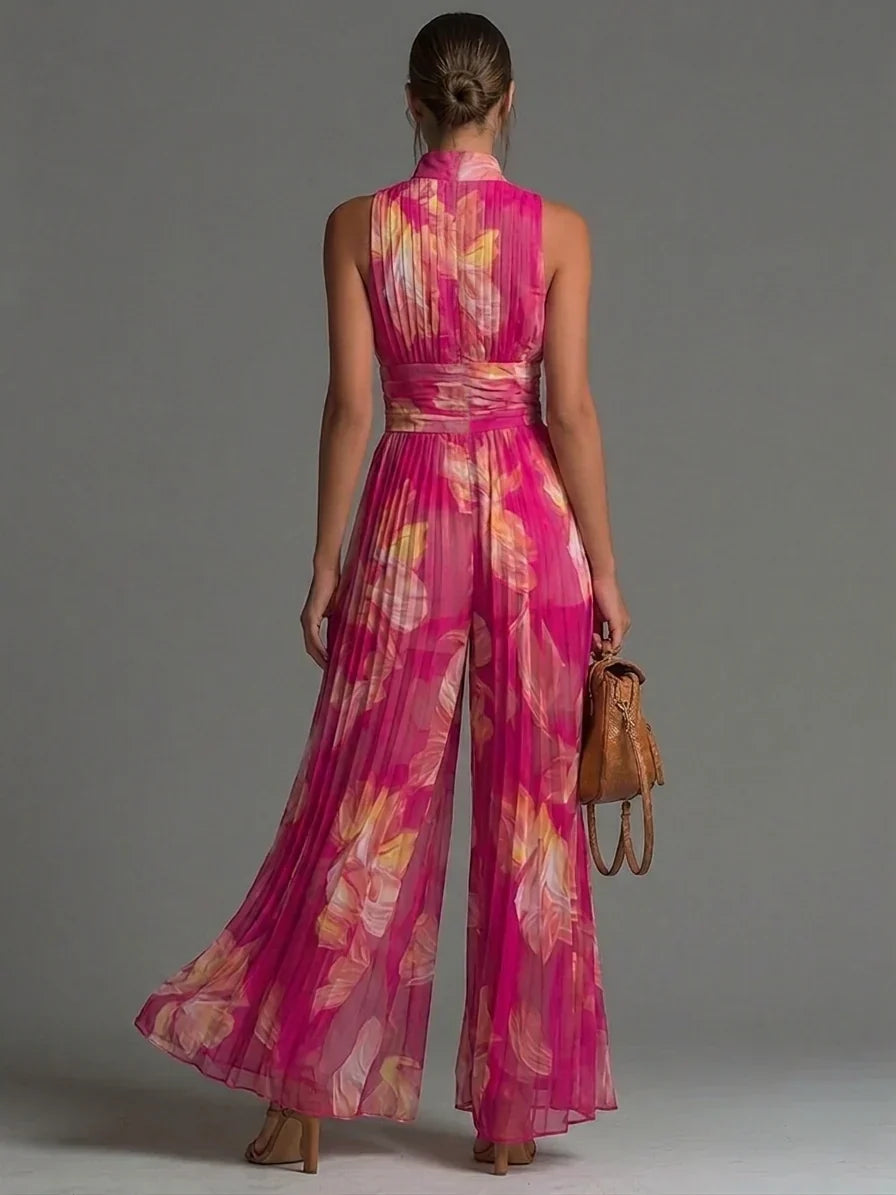 VALERIA | Jumpsuit Plisado De Gala Cuello Alto
