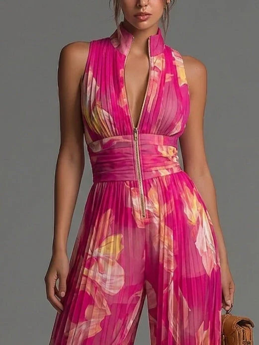 VALERIA | Jumpsuit Plisado De Gala Cuello Alto
