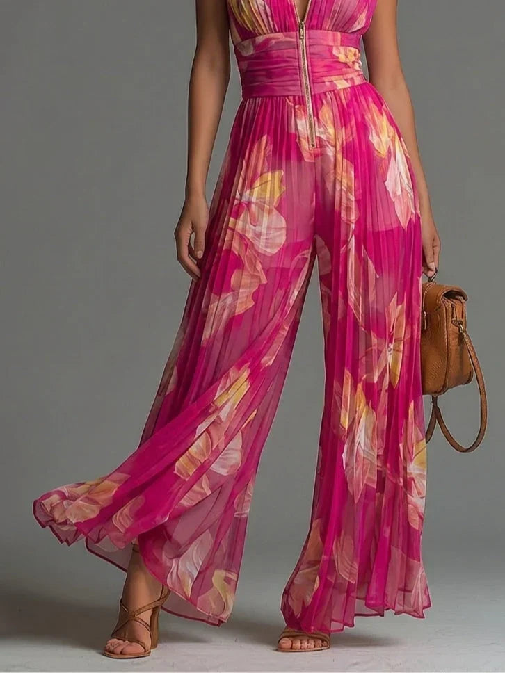 VALERIA | Jumpsuit Plisado De Gala Cuello Alto
