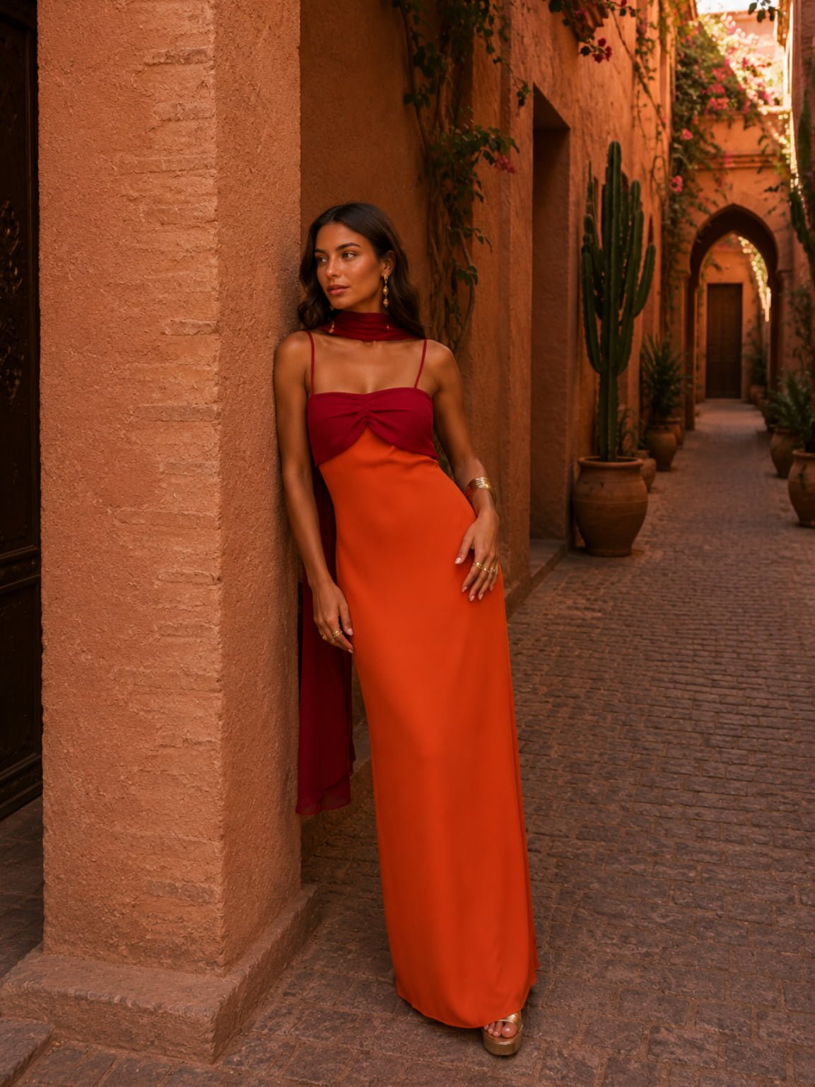 Sofía™ | Vestido largo drapeado de dos tonos